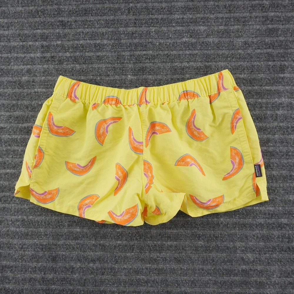 Patagonia Baggies Shorts Womens S Yellow Melon Print Outdoor Casual
